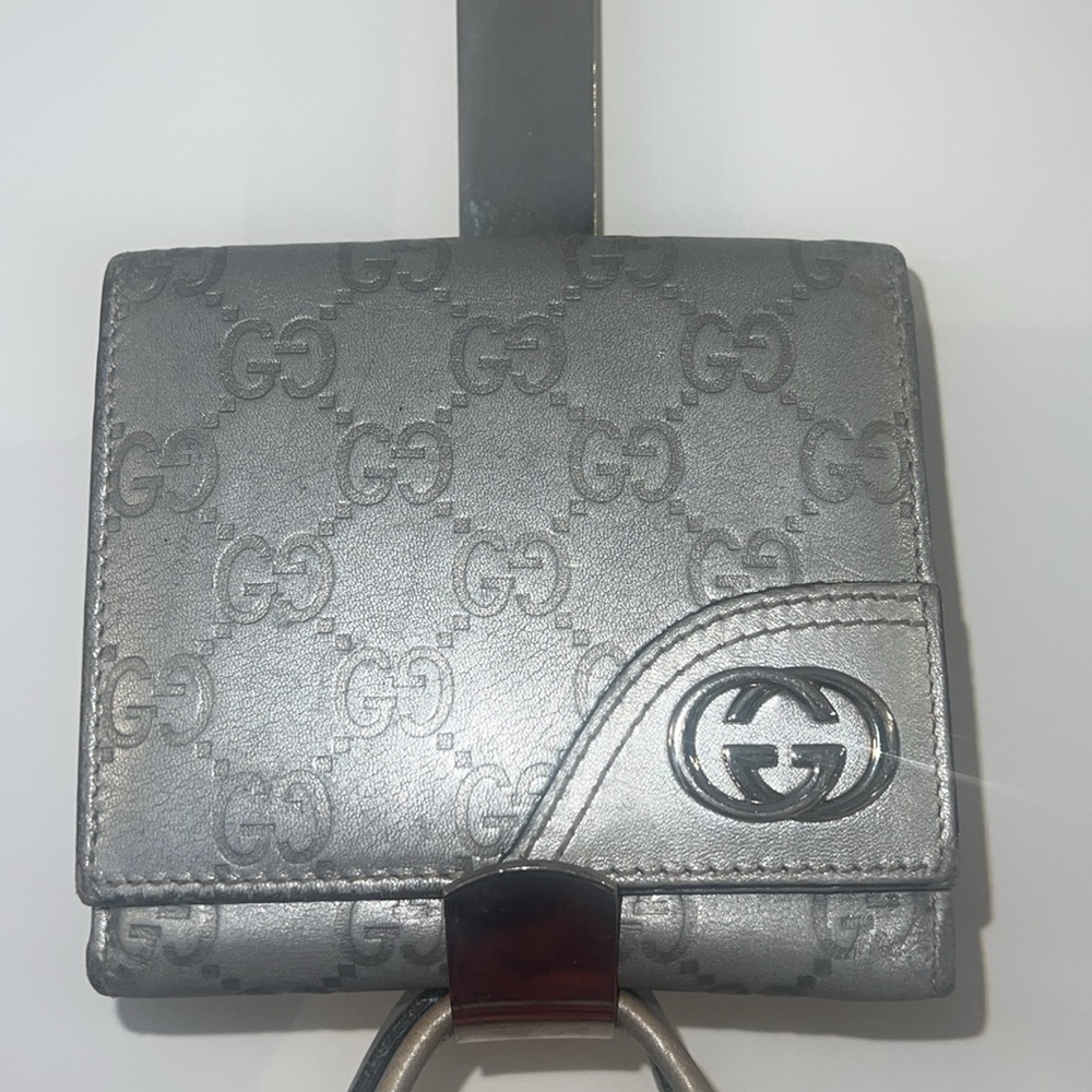 Authentic Gucci Wallet ONLY Guccissima Leather Metallic Silver